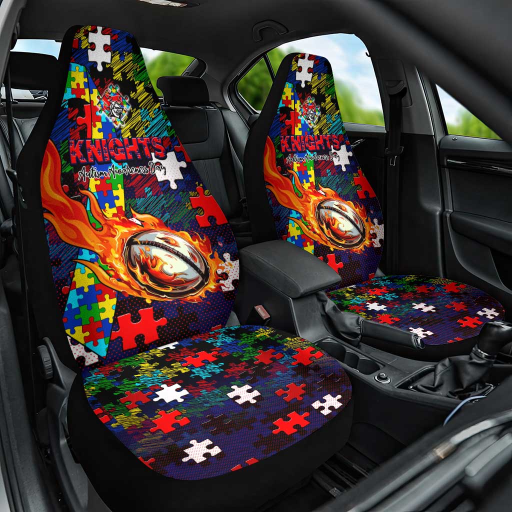 Knights Autism Awareness Car Seat Cover Puzzle Flames Rugby Ball
