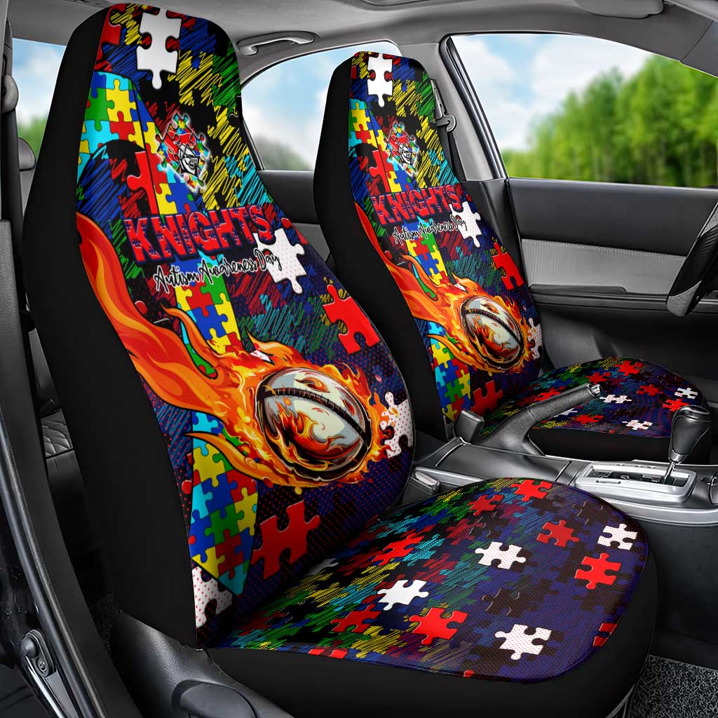 Knights Autism Awareness Car Seat Cover Puzzle Flames Rugby Ball