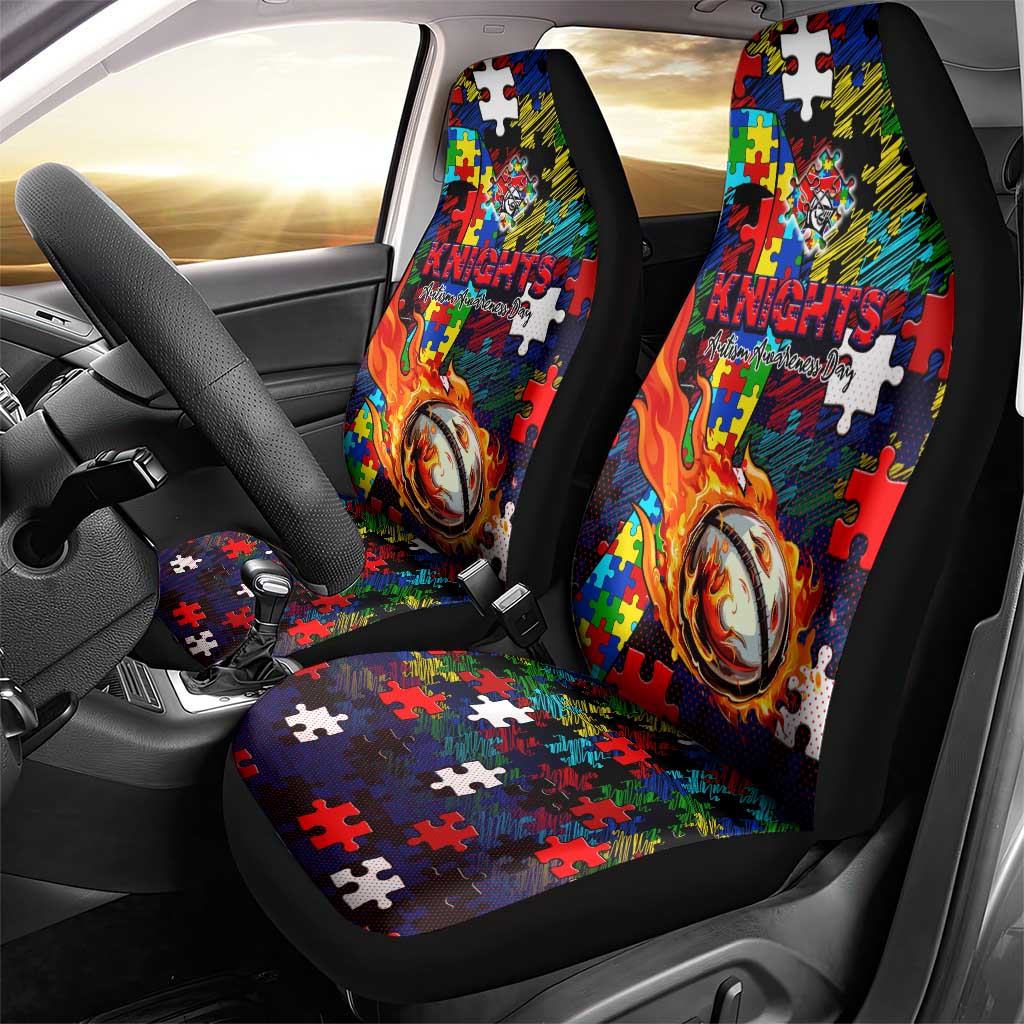 Knights Autism Awareness Car Seat Cover Puzzle Flames Rugby Ball