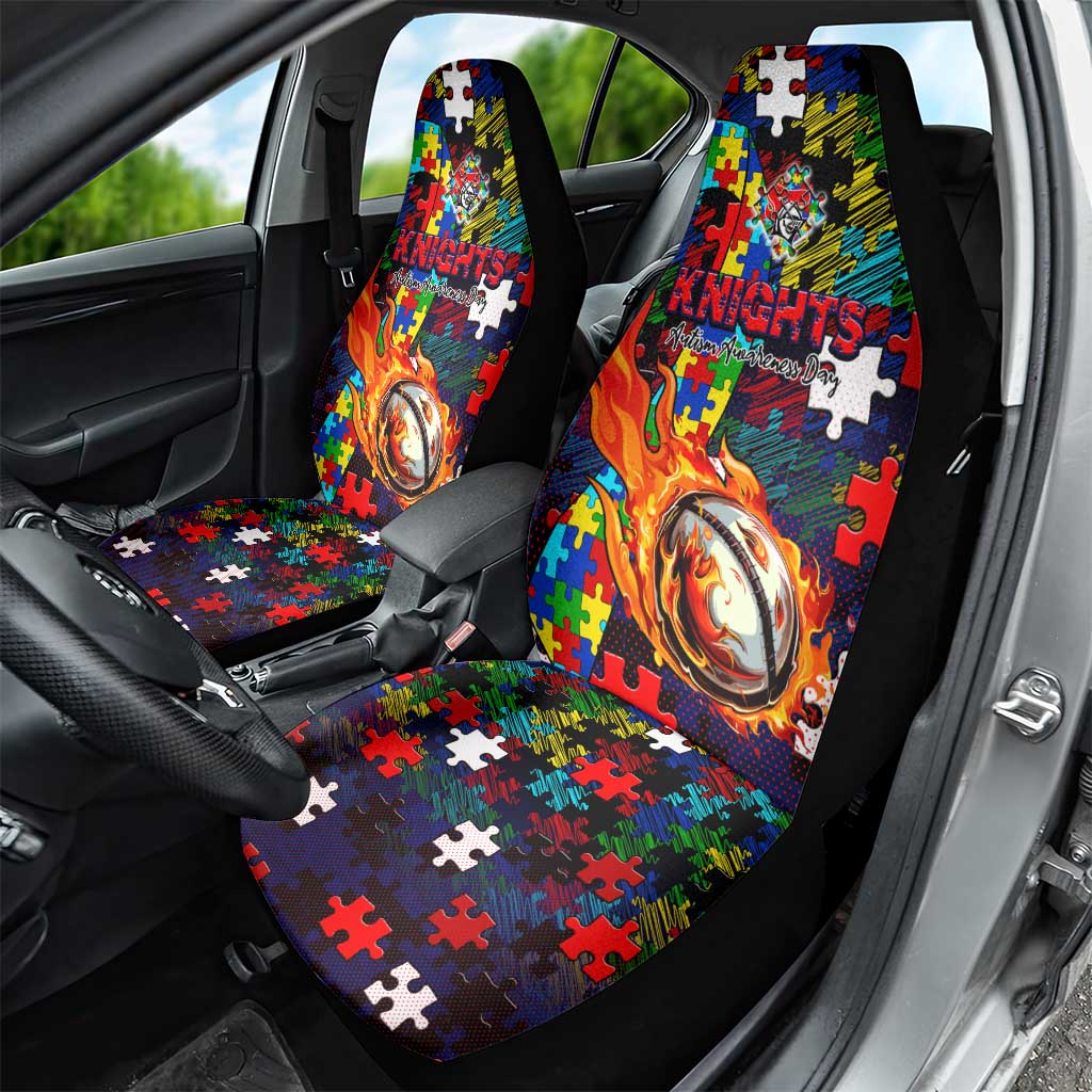 Knights Autism Awareness Car Seat Cover Puzzle Flames Rugby Ball