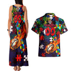 Knights Autism Awareness Couples Matching Tank Maxi Dress and Hawaiian Shirt Puzzle Flames Rugby Ball