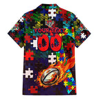 Knights Autism Awareness Family Matching Long Sleeve Bodycon Dress and Hawaiian Shirt Puzzle Flames Rugby Ball