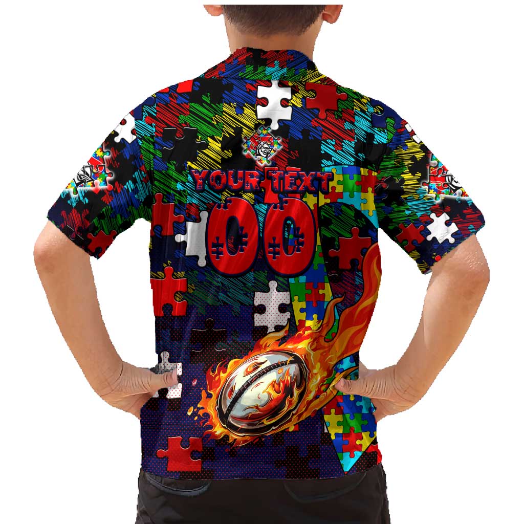 Knights Autism Awareness Family Matching Mermaid Dress and Hawaiian Shirt Puzzle Flames Rugby Ball
