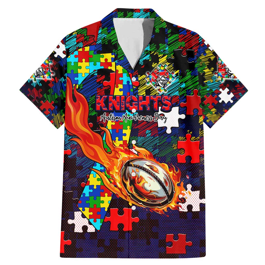 Knights Autism Awareness Family Matching Mermaid Dress and Hawaiian Shirt Puzzle Flames Rugby Ball
