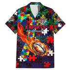 Knights Autism Awareness Family Matching Mermaid Dress and Hawaiian Shirt Puzzle Flames Rugby Ball