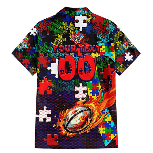 Knights Autism Awareness Family Matching Mermaid Dress and Hawaiian Shirt Puzzle Flames Rugby Ball