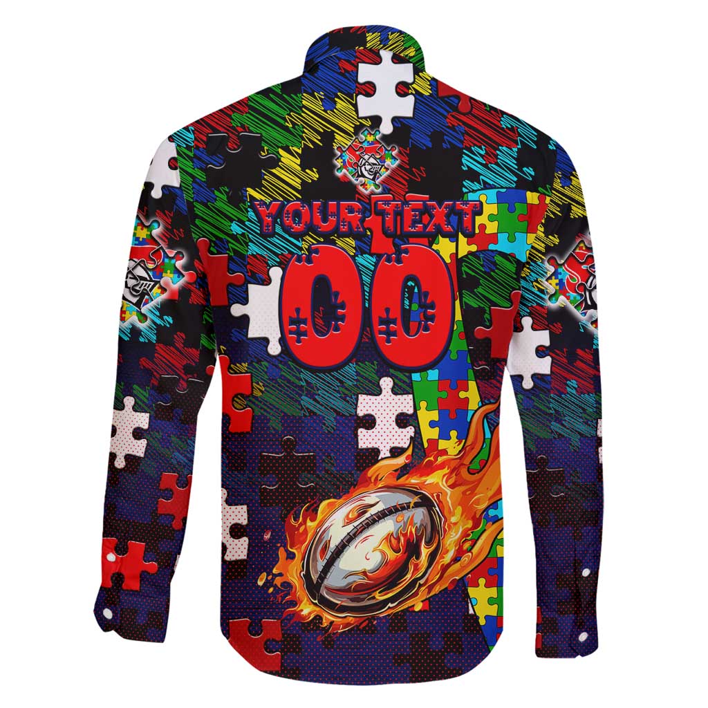 Knights Autism Awareness Family Matching Mermaid Dress and Hawaiian Shirt Puzzle Flames Rugby Ball
