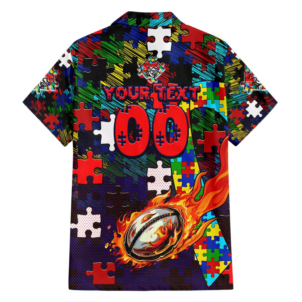 Knights Autism Awareness Family Matching Off Shoulder Maxi Dress and Hawaiian Shirt Puzzle Flames Rugby Ball