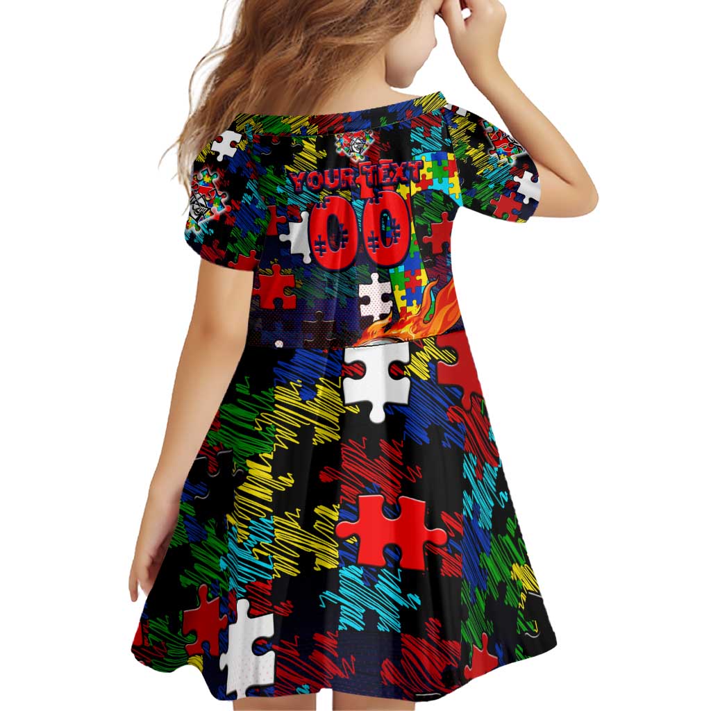 Knights Autism Awareness Family Matching Off Shoulder Short Dress and Hawaiian Shirt Puzzle Flames Rugby Ball