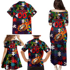 Knights Autism Awareness Family Matching Puletasi and Hawaiian Shirt Puzzle Flames Rugby Ball