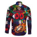 Knights Autism Awareness Family Matching Summer Maxi Dress and Hawaiian Shirt Puzzle Flames Rugby Ball