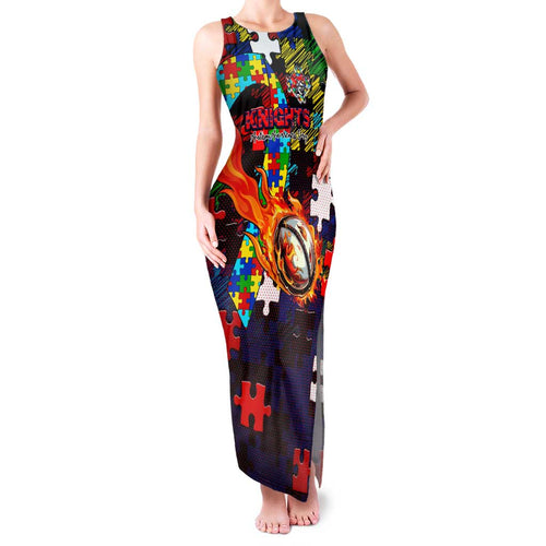 Knights Autism Awareness Family Matching Tank Maxi Dress and Hawaiian Shirt Puzzle Flames Rugby Ball