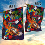 Knights Autism Awareness Garden Flag Puzzle Flames Rugby Ball