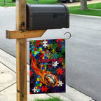 Knights Autism Awareness Garden Flag Puzzle Flames Rugby Ball