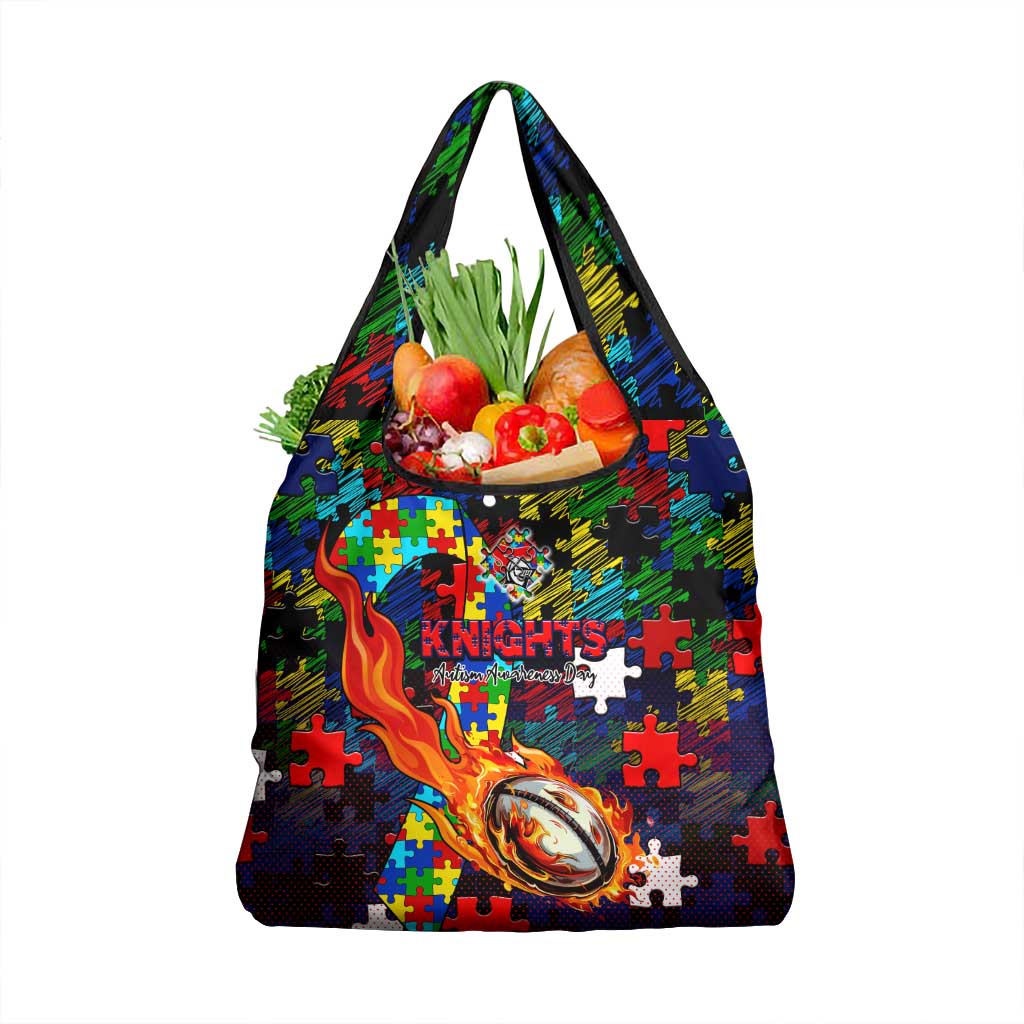 Knights Autism Awareness Grocery Bag Puzzle Flames Rugby Ball