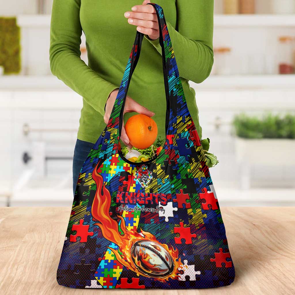 Knights Autism Awareness Grocery Bag Puzzle Flames Rugby Ball