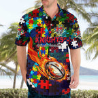 Knights Autism Awareness Hawaiian Shirt Puzzle Flames Rugby Ball