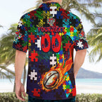 Knights Autism Awareness Hawaiian Shirt Puzzle Flames Rugby Ball