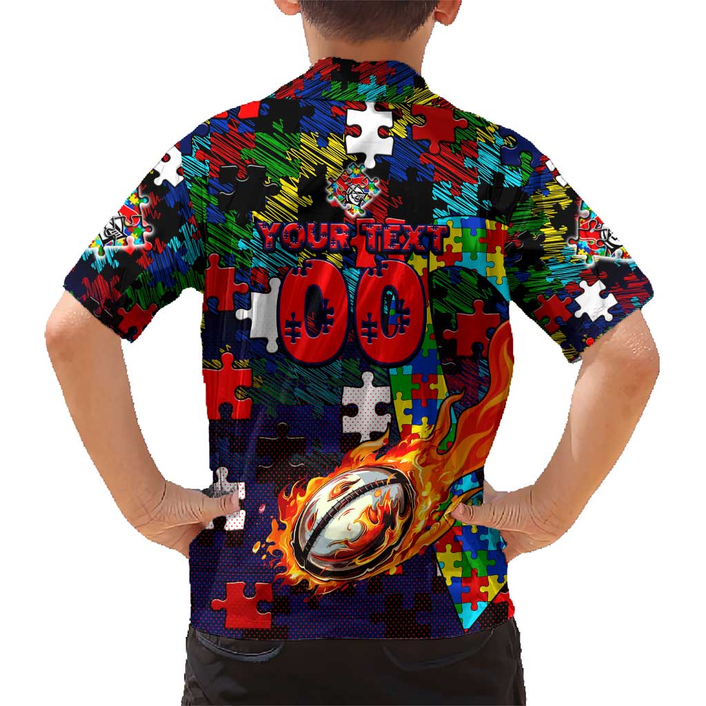 Knights Autism Awareness Hawaiian Shirt Puzzle Flames Rugby Ball