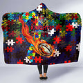 Knights Autism Awareness Hooded Blanket Puzzle Flames Rugby Ball