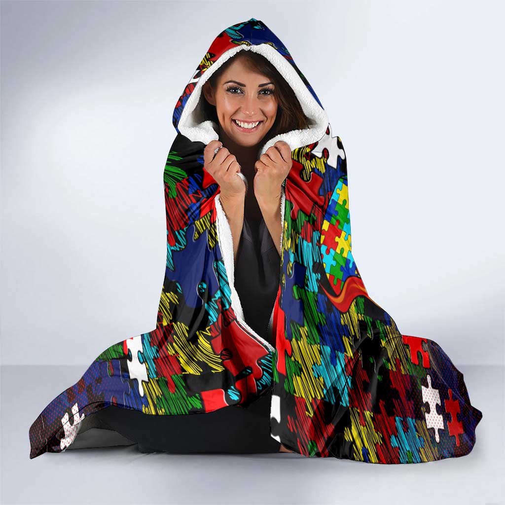 Knights Autism Awareness Hooded Blanket Puzzle Flames Rugby Ball