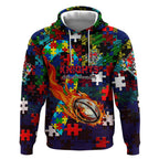 Knights Autism Awareness Hoodie Puzzle Flames Rugby Ball