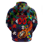 Knights Autism Awareness Hoodie Puzzle Flames Rugby Ball