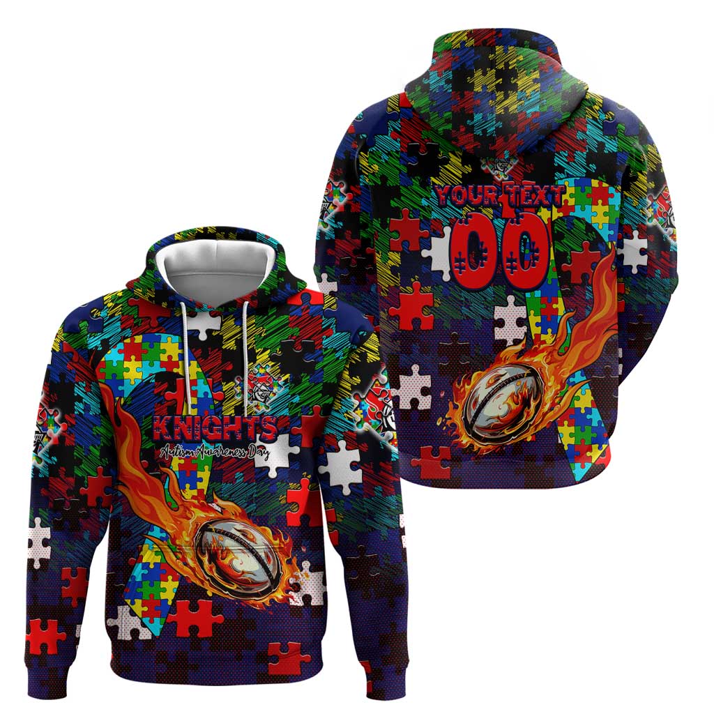 Knights Autism Awareness Hoodie Puzzle Flames Rugby Ball
