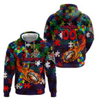 Knights Autism Awareness Hoodie Puzzle Flames Rugby Ball