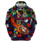 Knights Autism Awareness Hoodie Puzzle Flames Rugby Ball
