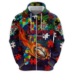 Knights Autism Awareness Hoodie Puzzle Flames Rugby Ball