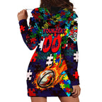 Knights Autism Awareness Hoodie Dress Puzzle Flames Rugby Ball