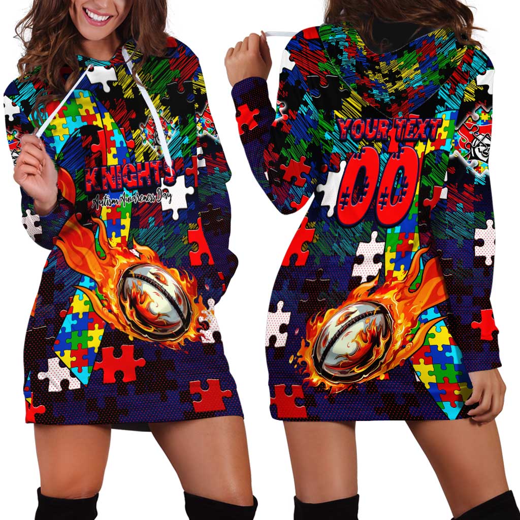 Knights Autism Awareness Hoodie Dress Puzzle Flames Rugby Ball