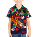 Knights Autism Awareness Kid Hawaiian Shirt Puzzle Flames Rugby Ball