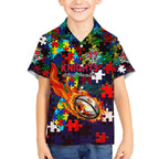 Knights Autism Awareness Kid Hawaiian Shirt Puzzle Flames Rugby Ball