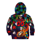 Knights Autism Awareness Kid Hoodie Puzzle Flames Rugby Ball