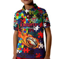 Knights Autism Awareness Kid Polo Shirt Puzzle Flames Rugby Ball