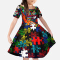 Knights Autism Awareness Kid Short Sleeve Dress Puzzle Flames Rugby Ball