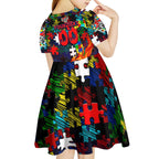 Knights Autism Awareness Kid Short Sleeve Dress Puzzle Flames Rugby Ball
