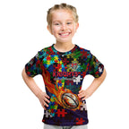 Knights Autism Awareness Kid T Shirt Puzzle Flames Rugby Ball