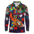 Knights Autism Awareness Long Sleeve Polo Shirt Puzzle Flames Rugby Ball