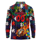 Knights Autism Awareness Long Sleeve Polo Shirt Puzzle Flames Rugby Ball