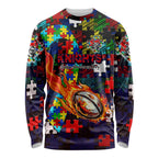 Knights Autism Awareness Long Sleeve Shirt Puzzle Flames Rugby Ball
