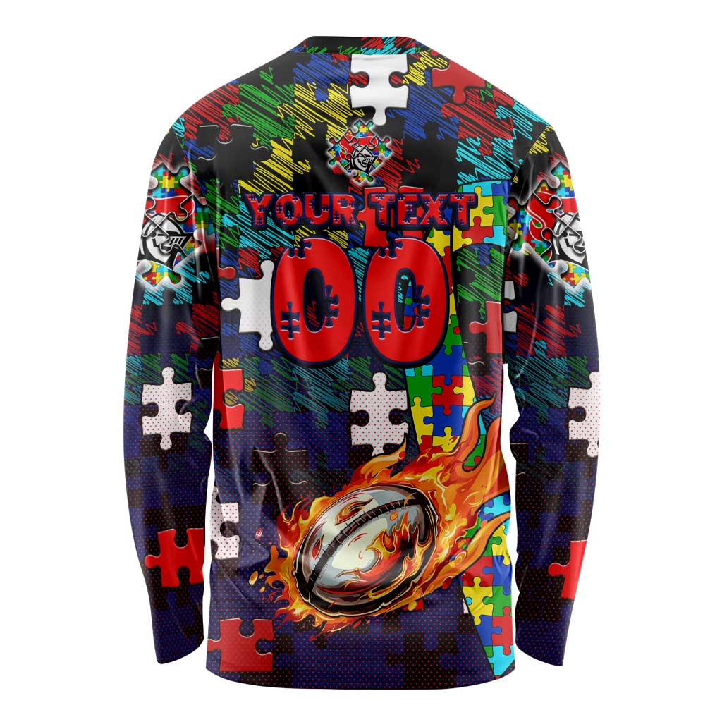 Knights Autism Awareness Long Sleeve Shirt Puzzle Flames Rugby Ball