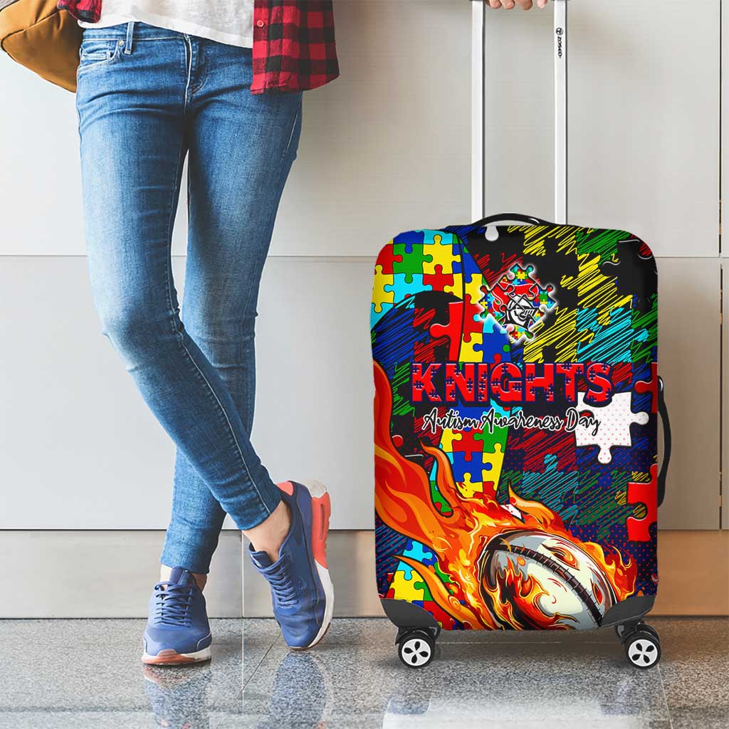 Knights Autism Awareness Luggage Cover Puzzle Flames Rugby Ball
