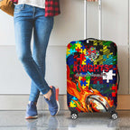 Knights Autism Awareness Luggage Cover Puzzle Flames Rugby Ball