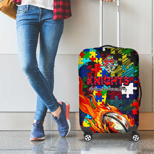 Knights Autism Awareness Luggage Cover Puzzle Flames Rugby Ball