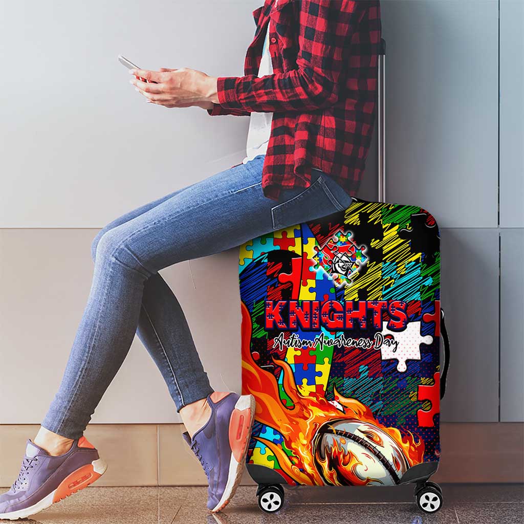 Knights Autism Awareness Luggage Cover Puzzle Flames Rugby Ball
