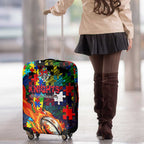 Knights Autism Awareness Luggage Cover Puzzle Flames Rugby Ball