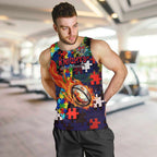 Knights Autism Awareness Men Tank Top Puzzle Flames Rugby Ball